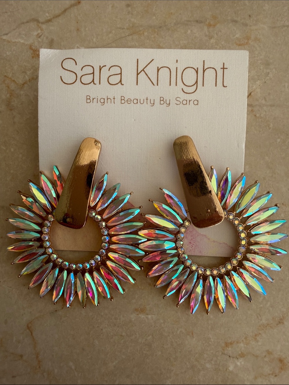 Sara Knight Bright Beauty Rhinestone Statement Earrings Iridescent Gold